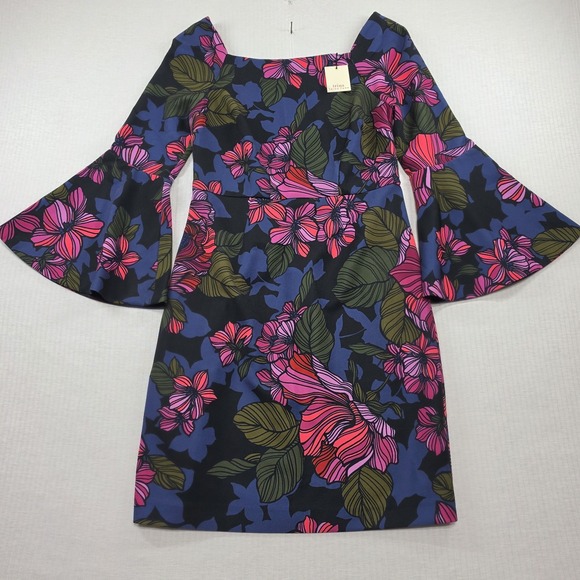 TRINA TRINA TURK Dresses & Skirts - NWT Trina Trina Turk Pink Blue Floral Bell Sleeve Shift Dress Size 6 Retro Mod
